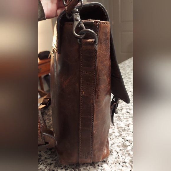 Frye Briefcase With Long Strap - Worn/distressed leather style - Dark Brown - Picture 10 of 17